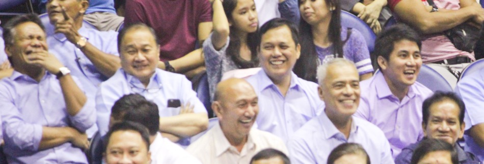 MVP has light moment with CEOs during tense game. Catch PBA games live in SMART ARANETA Coliseum. If not you can watch the PBA’s 40th season live airing on TV5 five times a week on TUES, WED and FRI, with the first game at 4:15 p.m. and the second game at 7 p.m.; on SAT at 5 p.m.; and SUN at 3 p.m. and 5 p.m. Photo by Jude Bautista
